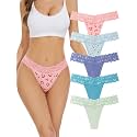 voenxe Seamless Women Thong,No Show Lace Underwear,Cotton-Like Soft Undies