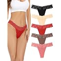 voenxe Seamless Women Thong,No Show Lace Underwear,Cotton-Like Soft Undies