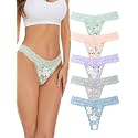 voenxe Seamless Women Thong,No Show Lace Underwear,Cotton-Like Soft Undies