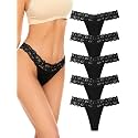 voenxe Seamless Women Thong,No Show Lace Underwear,Cotton-Like Soft Undies