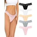 voenxe Seamless Women Thong,No Show Lace Underwear,Cotton-Like Soft Undies
