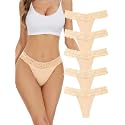voenxe Seamless Women Thong,No Show Lace Underwear,Cotton-Like Soft Undies