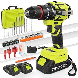 voerjia cordless drills 21v brushless battery drill with 2 batteries 2000mah 203 torque electric drills 3834 chuck 65nm max hammer drill 2 spees led drill set 46pc diy power tools for home