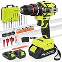 VOERJIA Cordless Drills, 21V Brushless Battery Drill with 2 Batteries 2000mAh, 20+3 Torque Electric Drills, 3/8" Chuck, 65N.m Max Hammer Drill, 2 Spees LED Drill Set, 46Pc DIY Power Tools for Home