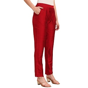 Vogaan Womens Cotton Silk Pant Half-Elasticated
