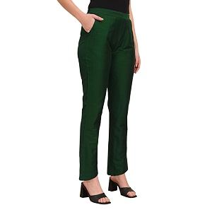 Vogaan Womens Cotton Silk Pant Half-Elasticated
