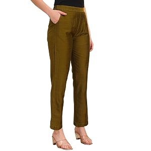 Vogaan Womens Cotton Silk Pant Half-Elasticated