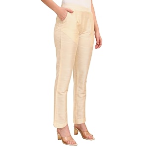 Vogaan Womens Cotton Silk Pant Half-Elasticated