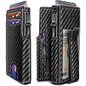 VOGARD Slim RFID Blocking Wallet for Men | Pop-Up Card Holder with Money Clip &amp; Coin Pocket | Magnetic Flip Leather Wallet | Holds 9 Cards, Cash &amp; Keys | Carbon Fibre