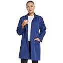 VOGRYE Womens Medical Lab Coat Three Pocket Long Sleeve Button Front White