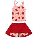 Vogseek Girls Swimsuit Size 6 7 Red Watermelon Pattern Cute Bathing Suit for Girls with Matching Skirt 2 Piece Quick Dry Swimming Suits for Girl Beach Tankini Swimwear Sets
