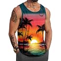 VOGSTART Mens Beach Tank Tops Summer Vacation Graphic Sleeveless Shirts