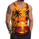 VOGSTART Mens Beach Tank Tops Summer Vacation Graphic Sleeveless Shirts