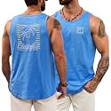 VOGSTART Mens Graphic Muscle Tank Top Beach Slub Cotton Sleeveless Shirts