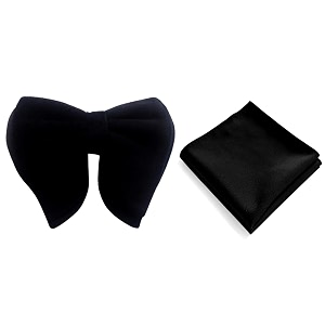 voici men39s velvet amp satin oversized bow amp pocket square tie black color free size best for tuxido dinner jackets