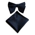 VOICI Men's Velvet &amp; Satin oversized Bow &amp; Pocket Square Tie Black Color Free Size best for Tuxido dinner jackets