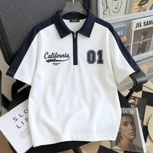 VOIDLINE Printed Men Polo Neck White T-Shirt