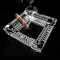VOIDROP Square Crystal Glass Cigar Ashtray – Heavy Duty Tabletop Ash Tray with 4 Cigar Rests for Outdoor, Home, Office,