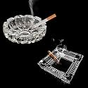 VOIDROP SET OF 2 Rectangle & Round Heavy Crystal Glass Ashtray For Indoor, Smoking Ashtray For Home,