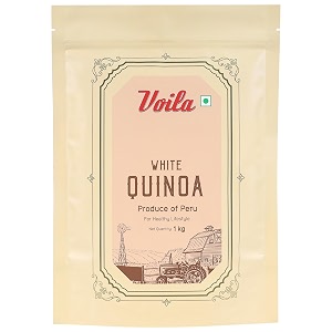 voila white quinoa 1kg  premium gluten free white quinoa seeds  produce of peru  high protein amp fiber  rich in antioxidants  low glycemic index  no artificial colours flavours or preservatives  healthy superfood grain