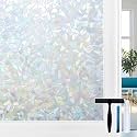 Volcanics Rainbow Window Privacy Film with Installation Tools, Decorative Stained Glass Window Film, Static Cling Heat Control Window Tinting Film Stickers, Grayish Silver, 23.6 x 78.7 inches