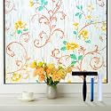 Volcanics Stained Glass Window Film, Frosted Glass Window Privacy Film, Decorative Window Clings, Floral Design Static Cling Sun Blocking Tint for Bathroom, 17.5 x 78.7 Inch