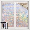 Volcanics Window Privacy Film, Stained Glass Rainbow Cling, 35.4" x 98.4"