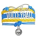 Volleyball Bracelets For Girls- Ideal Volleyball Gifts &amp; Souvenirs. Adjustable Charm Bracelet with Moveable Letters, Infinity Symbol &amp; Silver Volleyball Charm. Fashionable Bracelets by SportyBella.