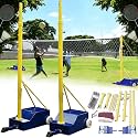 Volleyball Poles, Indoor Volleyball Net, New Upgrade Portable Volleyball Net Systems 5ft-6.9ft Adjustable with Poles - Heavy-Duty Outdoor/Indoor Badminton Set for Backyard, Beach, Lawn, Gym