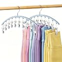 Volnamal Legging Organizer for Closet, Metal Yoga Pants Hanger w/Rubber Coated 2 Pack w/10 Clips Hold 20 Leggings, Hangers Space Saving Hanging Closet Organizer for Closet Organizers and Storage, Blue