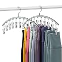 Volnamal Legging Organizer for Closet, Metal Yoga Pants Hanger w/Rubber Coated 2 Pack w/10 Clips Hold 20 Leggings, Hangers Space Saving Hanging Closet Organizer for Closet Organizers and Storage-Grey