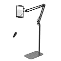 VOLTIFYMAX Floor Stand Holder with Remote Page Turner for Kindle, Stand for Reading in Bed, Tablet Mount with Clicker, Reading Accessories Compatible with Kindle, Tablets & Phones 4.7-12.9 inch(Black)