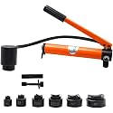 VOLTZ SYK-8A Hydraulic Knockout Punches Professional 16mm to 51mm 8Ton Metal Hole Complete Puncher Driver Kit Tool Set Yellow w/Draw Studs Piston Shafts Spacers Sealing Rings Carrying Case(6 DIES)