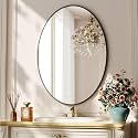VooBang Black Oval Bathroom Mirror, 26 x 38 inch Modern Oval Wall Mounted Vanity Mirror with Tempered Glass Hanging Horizontally or Vertically, Black