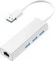 VOOCME USB 3.0 to RJ45 Ethernet LAN Adapter with 3 Port USB Hub - Silver Wired USB Lan Adapter compatible with Mac