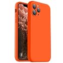 Vooii Compatible with iPhone 11 Pro Case, Upgraded Liquid Silicone with [Flat Edges] [Camera Protection] [Soft Anti-Scratch Microfiber Lining] Phone Case for iPhone 11 Pro 5.8 inch - Neon Orange