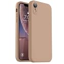 Vooii Compatible with iPhone XR Case, Upgraded Liquid Silicone with [Flat Edges] [Camera Protection] [Soft Anti-Scratch Microfiber Lining] Phone Case for iPhone 10 XR 6.1 inch - Light Brown