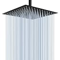 Voolan Rain Shower Head - High Flow Large Rainfall Shower Heads Made of Stainless Steel - Waterfall Bathroom Square Showerhead - Ceiling or Wall Mount (12" Black)