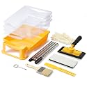 Voomey Floor Paint Applicator Kit, 9" Paint Pad with 360° Rotatable Handle, 60" Extension Pole, Footed Tray with 3 Liners, 3" Edge Brush, Gloves, Stirrer, Can Opener for Wood Floor, Porch, Deck