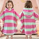 VOOVA & MOVAS Toddler Bath Poncho Towel 1-3Y,100% Cotton, Green‑Rose Stripe