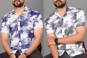 Voroxy Men Dyed Ombre Casual Grey White