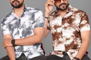 Voroxy Men Dyed Ombre Casual White Brown