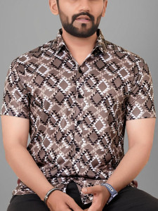 Voroxy Men Printed Casual Brown Shirt