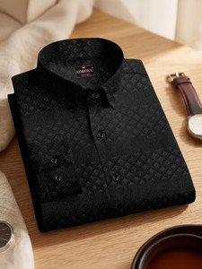 Voroxy Men Self Design Casual Black Shirt