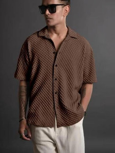 Voroxy Men Self Design Casual Brown Shirt