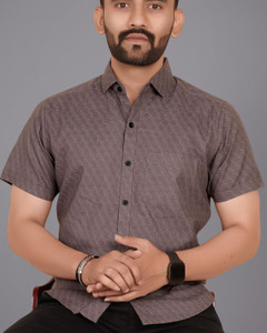 Voroxy Men Self Design Casual Brown Shirt