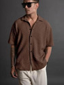Voroxy Men Self Design Casual Brown Shirt