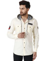 Voroxy Men Solid Casual Cream Shirt