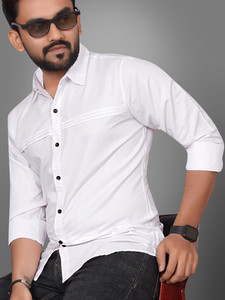 Voroxy Men Solid Casual White Shirt