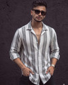 Voroxy Men Striped Casual Grey Multicolor Shirt
